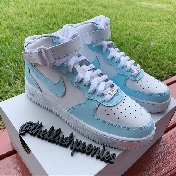 Nike Custom Painted Air Force 1 Mid Top - Light Blue NWT - Picture 11 of 15